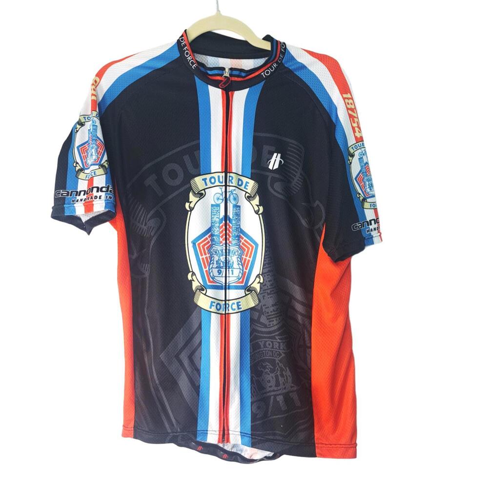 Hincapie Tour De Force 9/11 Memorial Cycling Jersey Mens XL Black Blue Red Zip